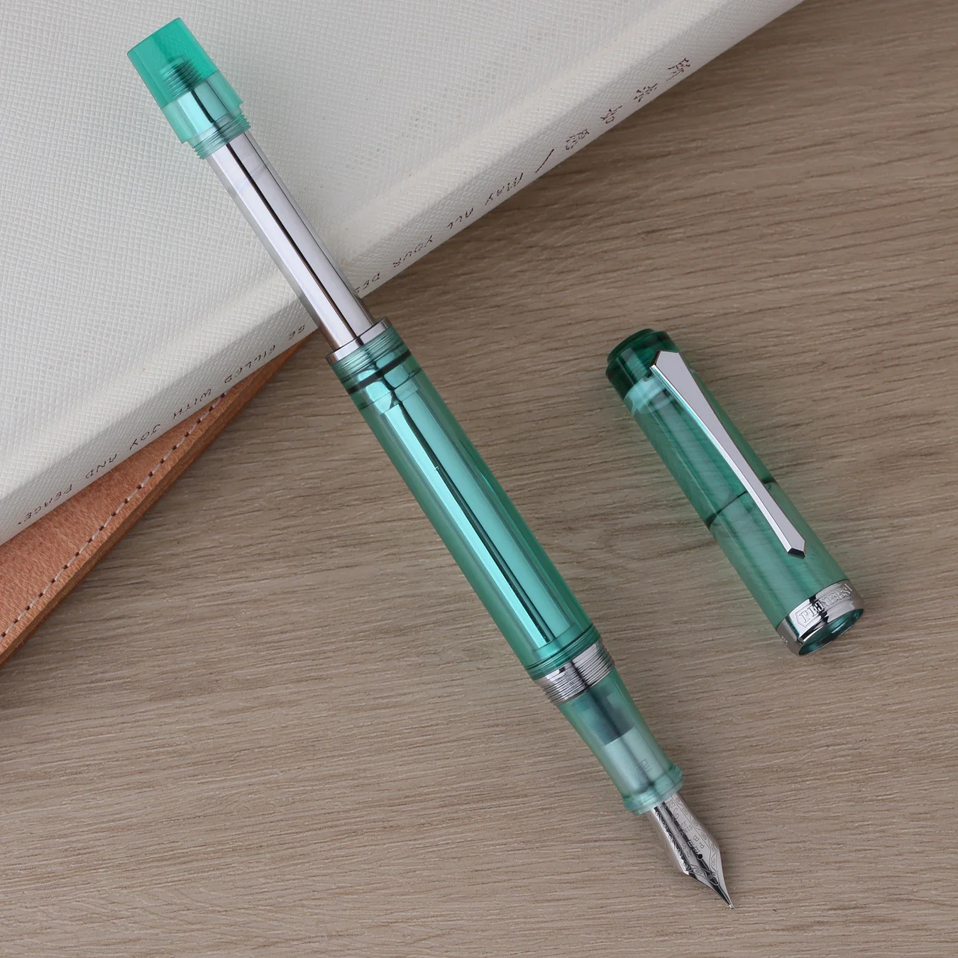

Penbbs 489 Touchdown Filling Fountain Pen Fine Nib, Beautiful Absinth Acrylic Writing Gift Pen with Gfit Box for Business Office