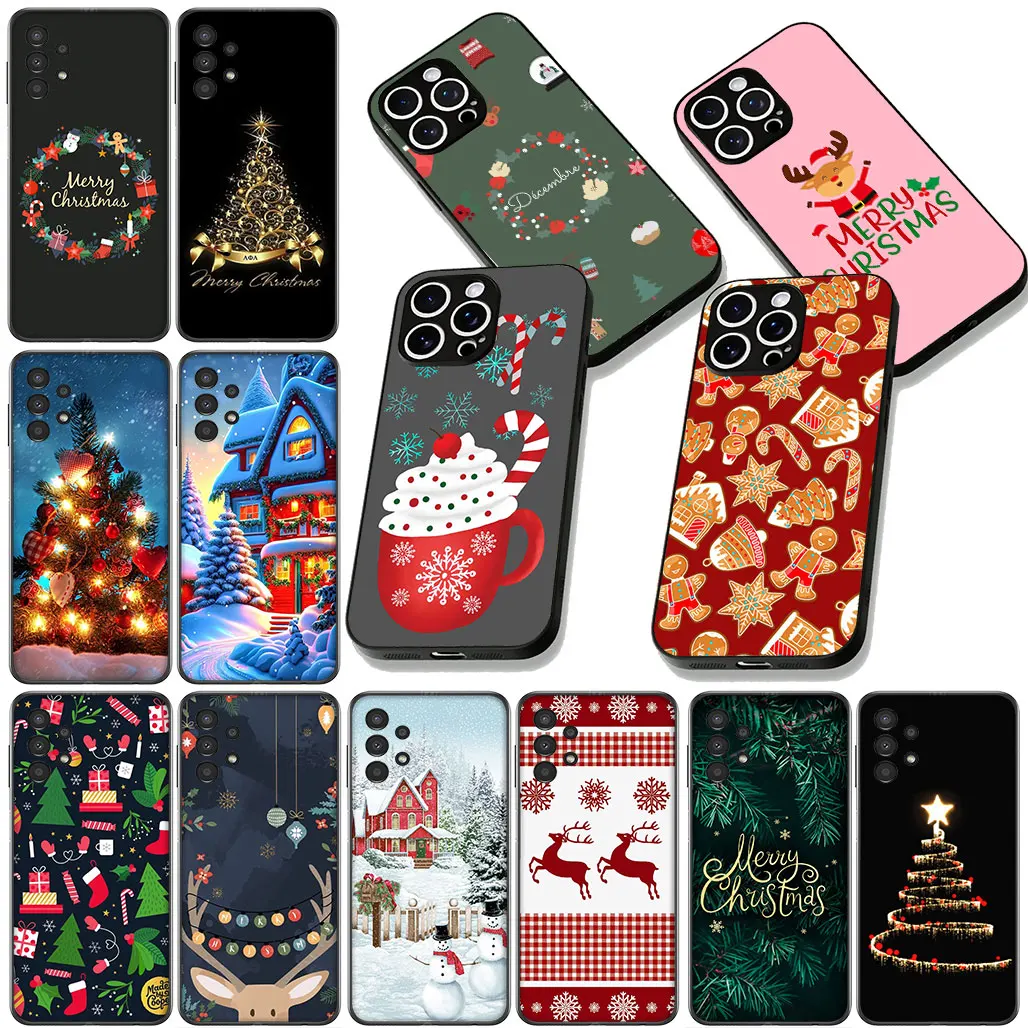 Merry Christmas Holiday Phone Case with Santa Claus, Tree, and Snowman Design