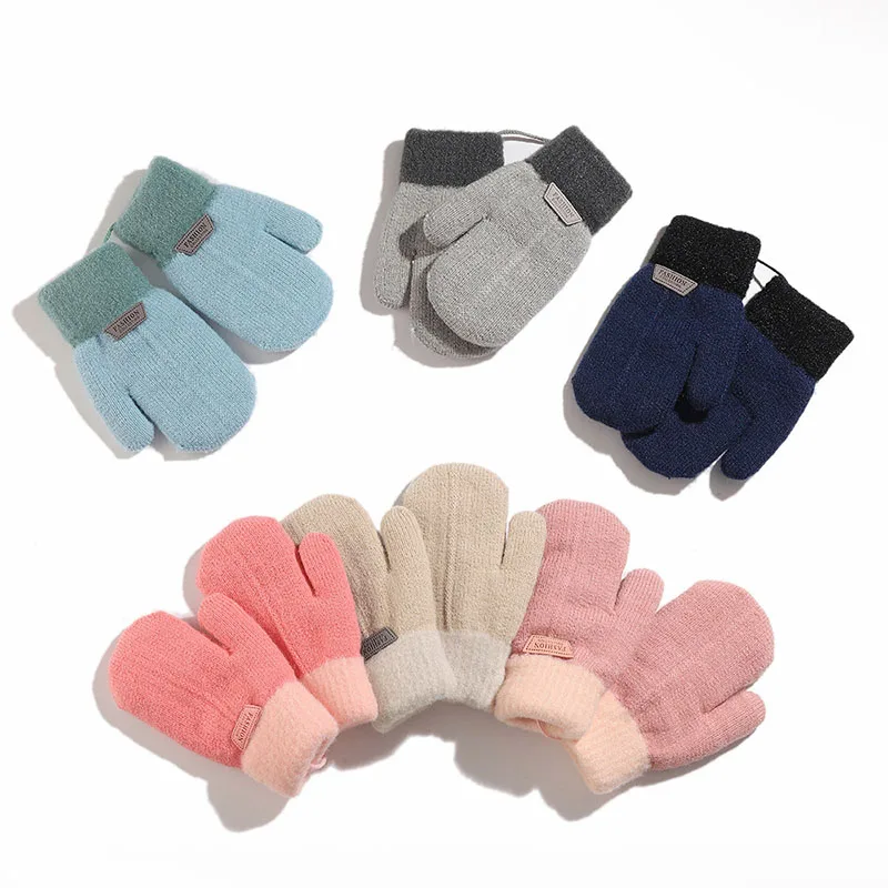 2022 New Children's Gloves Full Finger Keep Warm Winter Mittens For Kids Toddler Outdoor Dual Layers Knitted Baby Gloves Solid winter wool baby gloves plush lining knit kids mittens halter warm hands children fingerless gloves girls boys accessories 1 6y