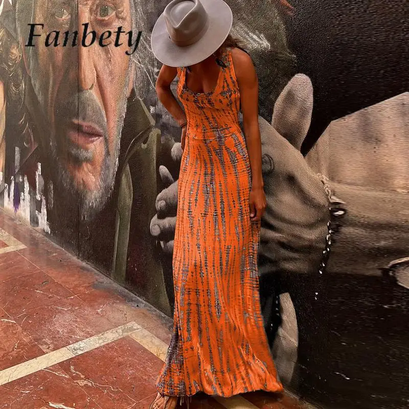 

Summer Sleeveless Boho Long Dresses Women Fashion Beach Holiday Party Maxi Dress Sexy Slim Halter Tie-Up Backless Printed Dress