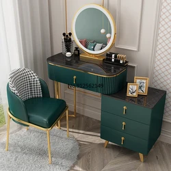 Mesa de maquillaje con espejo y luz, mueble de dormitorio, tocador moderno, estilo nórdico