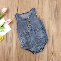 Baby Summer Clothing Denim Rompers Toddler Newborn Baby Boys Girls Sleeveless Button Pocket Rompers Jumpsuits Casual Outfits 2
