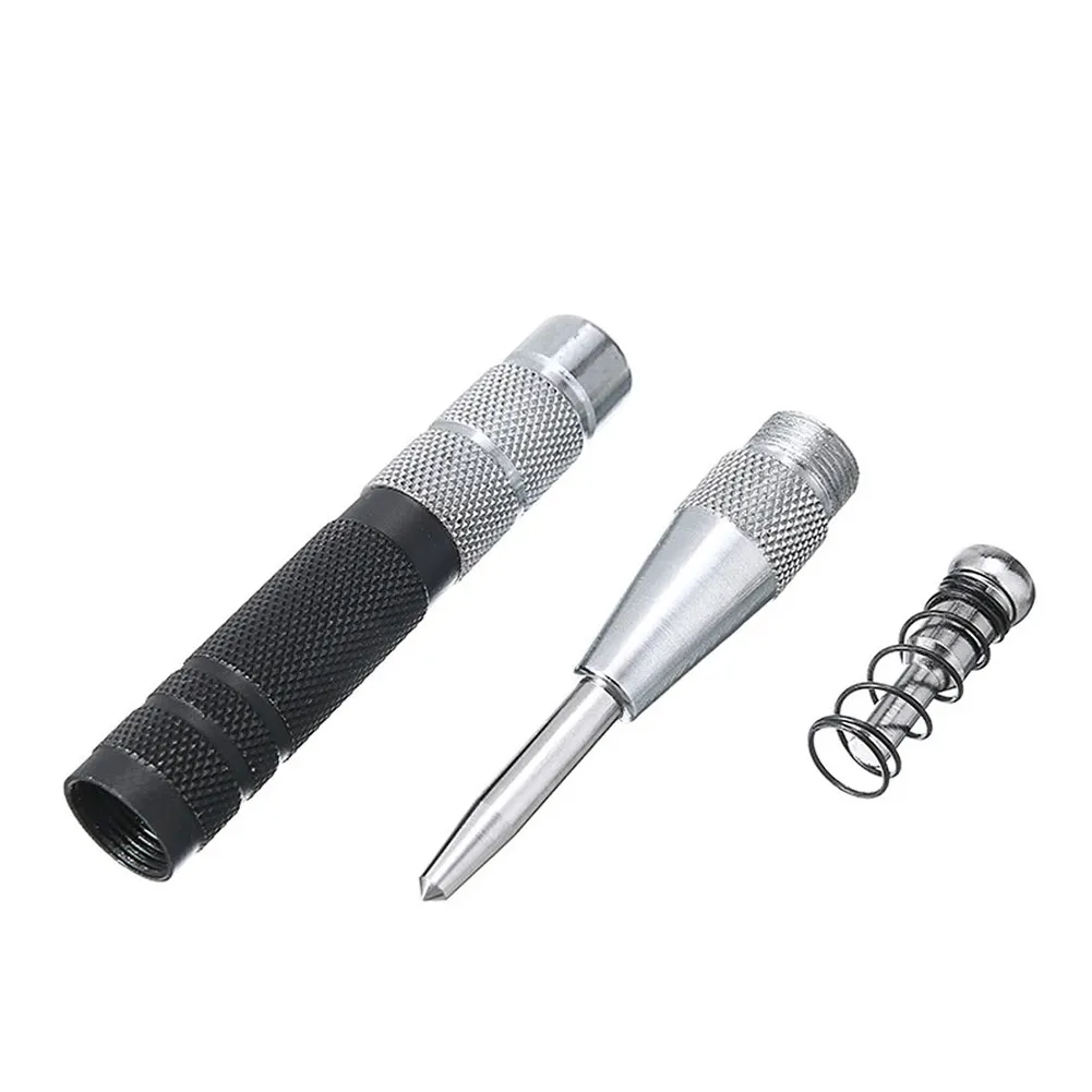 155mm Woodworking Center Punch Automatic Spring Locator Glass Striker  Broken Window Silver Black Automatic Sample Punch Tool