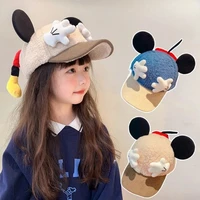 New Disney Mickey Mouse Baseball Cap with Ears Creativity Cute Mickey Mouse Paw Print Kids Winter Warm Windproof Hat