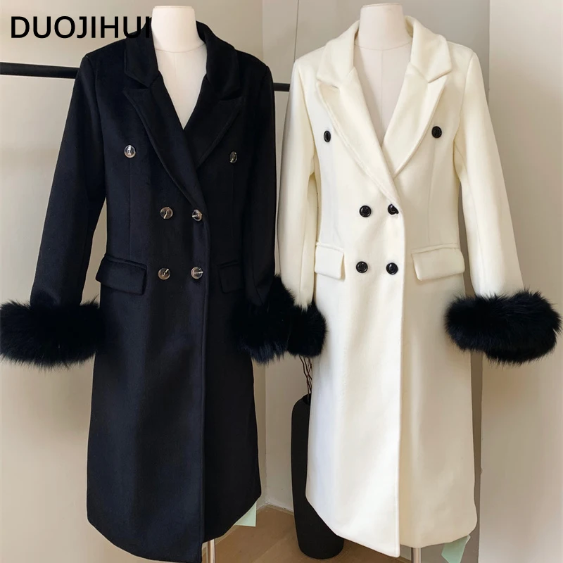 

DUOJIHUI Vintage Elegant Classic Long Sleeve Female Wool Coat Autumn Basic Long Sleeve Fashion Double Breasted Loose Women Coat