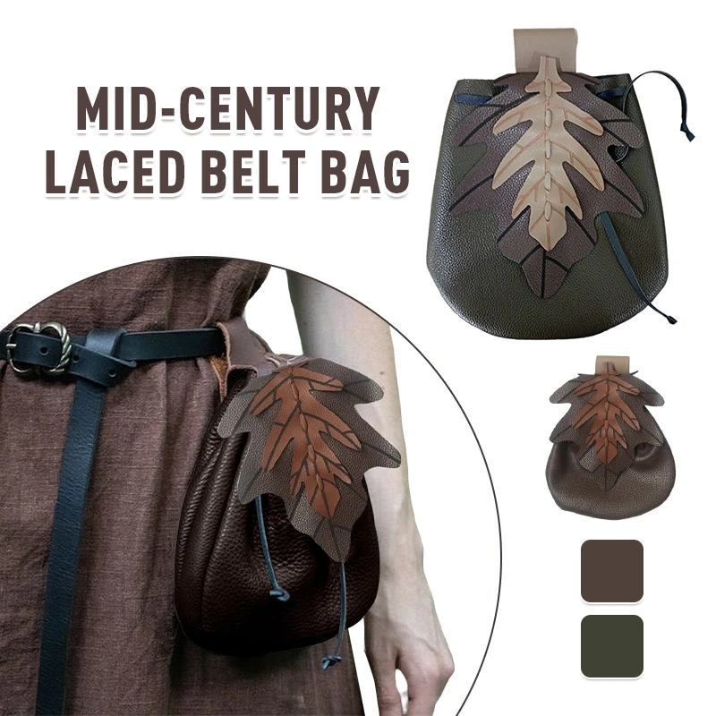 

Medieval Steampunk Faux Leather Leaf Pattern Belt Bag For Women Men Viking Knight Warrior Pirate Party Cosplay Props