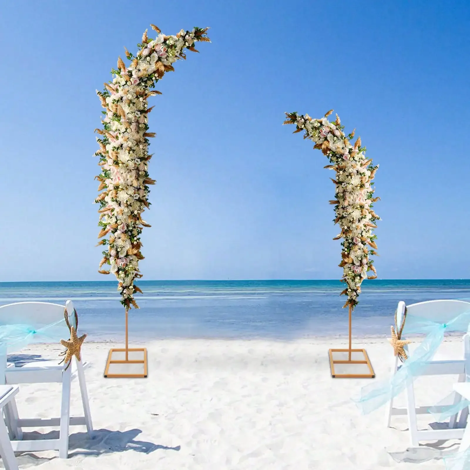Set of 2 Wedding Arch Frames Gold Metal Curved Top Decorative Racks Balloon Flower Backdrop Stands Plant Climbing Stand 6Ft+8Ft