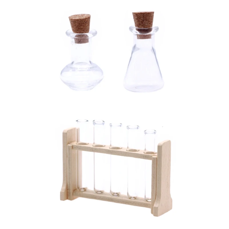1:6/1:12 Dollhouse School Scene Miniature Laboratory Tool Measuring Cup Test Tube Rack Set Chemistry Toy Doll House Accessories 4