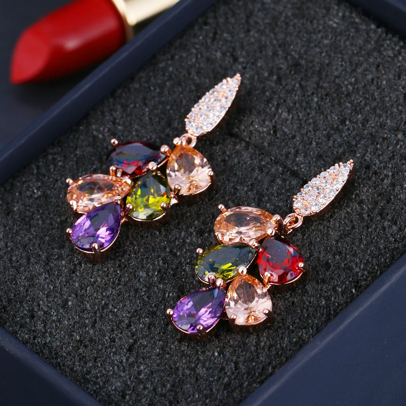 Sugo Classic Vendita Calda Goccia D'Acqua Multicolore Con Micro-Set Orecchini In Zircone Per Donne Affascinanti Bellissimo Regalo Di San Valentino