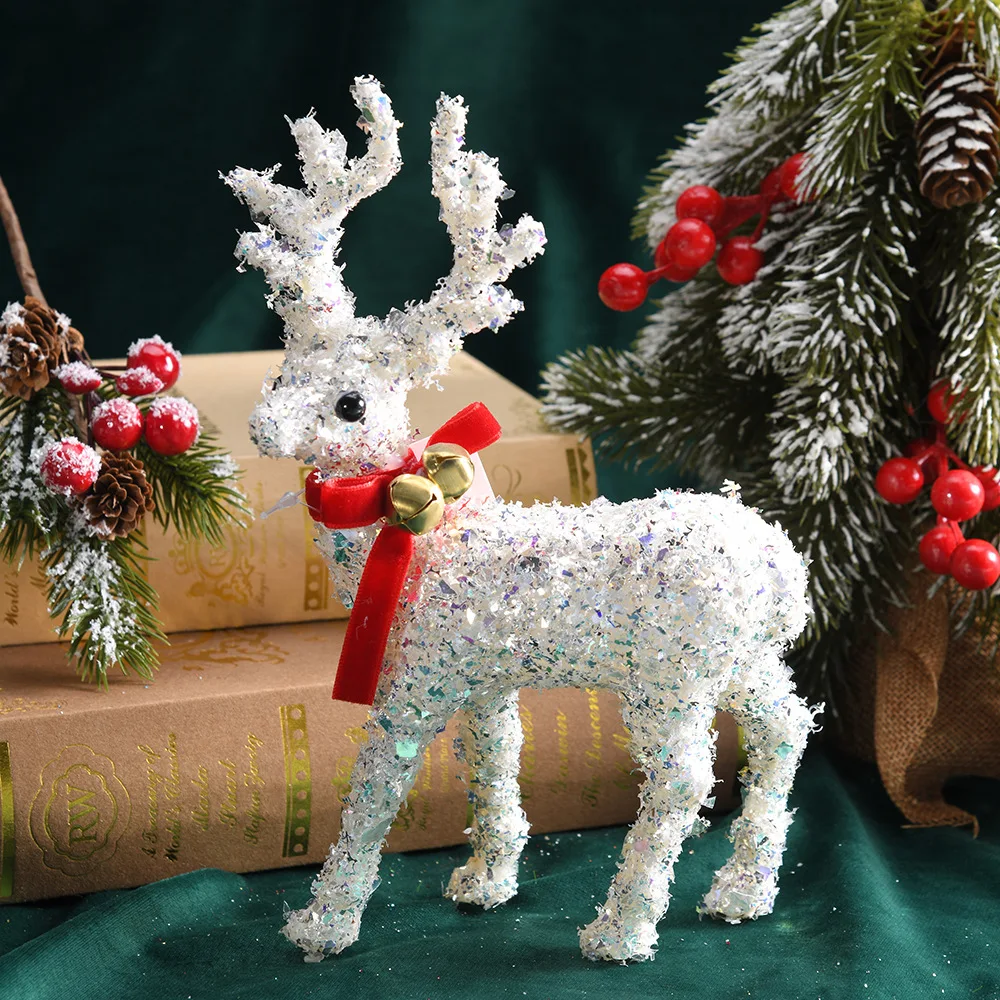 Glitter Christmas Deer Ornaments Christmas Holiday Decoration Window Display Scene Atmosphere Matching Elk Reindeer Sculpture