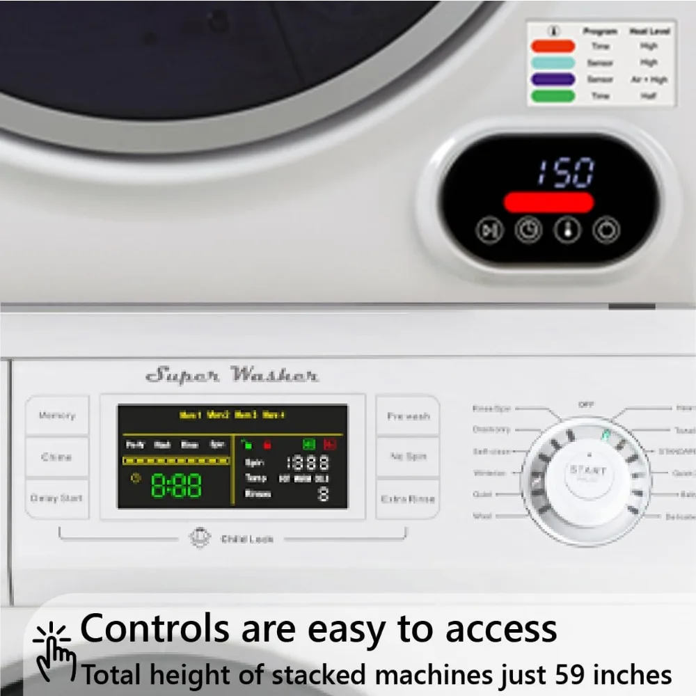 Basic Stackable 13 lbs Washer + Vented Sensor Dryer 3.5cf 110V, Automatic, Compact Washing Machine, 120 Volts 6