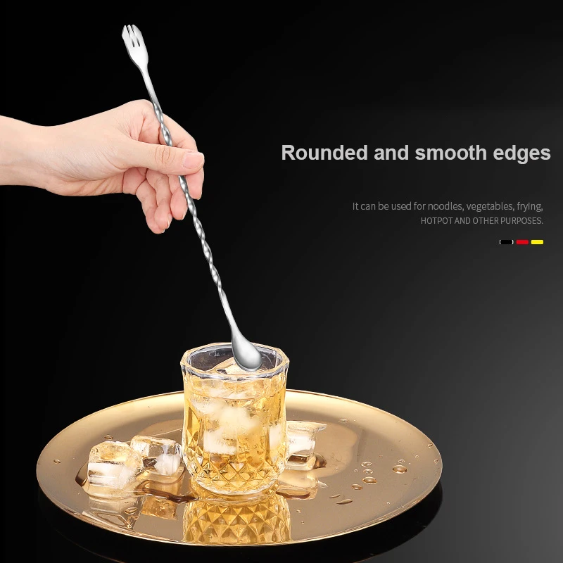 Stainless Steel cocktail spoon stirrers spiral pattern with muddler for bartender