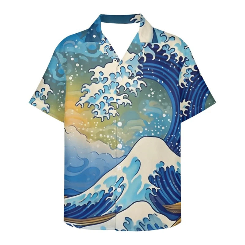 Men's Van Gogh The Great Wave Off Kanagawa 3D Print Casual Button Down Hawaiian Shirts Men Women Blouses Tops Tees Ropa Hombre