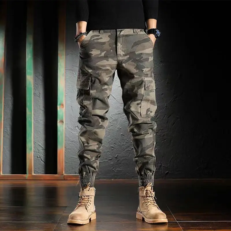 

2023 New Multi-Pockets Summer Cargo Pants Men Ankle-Length Army Military Camouflage Joggers Cotton Casual Work Trousers A14