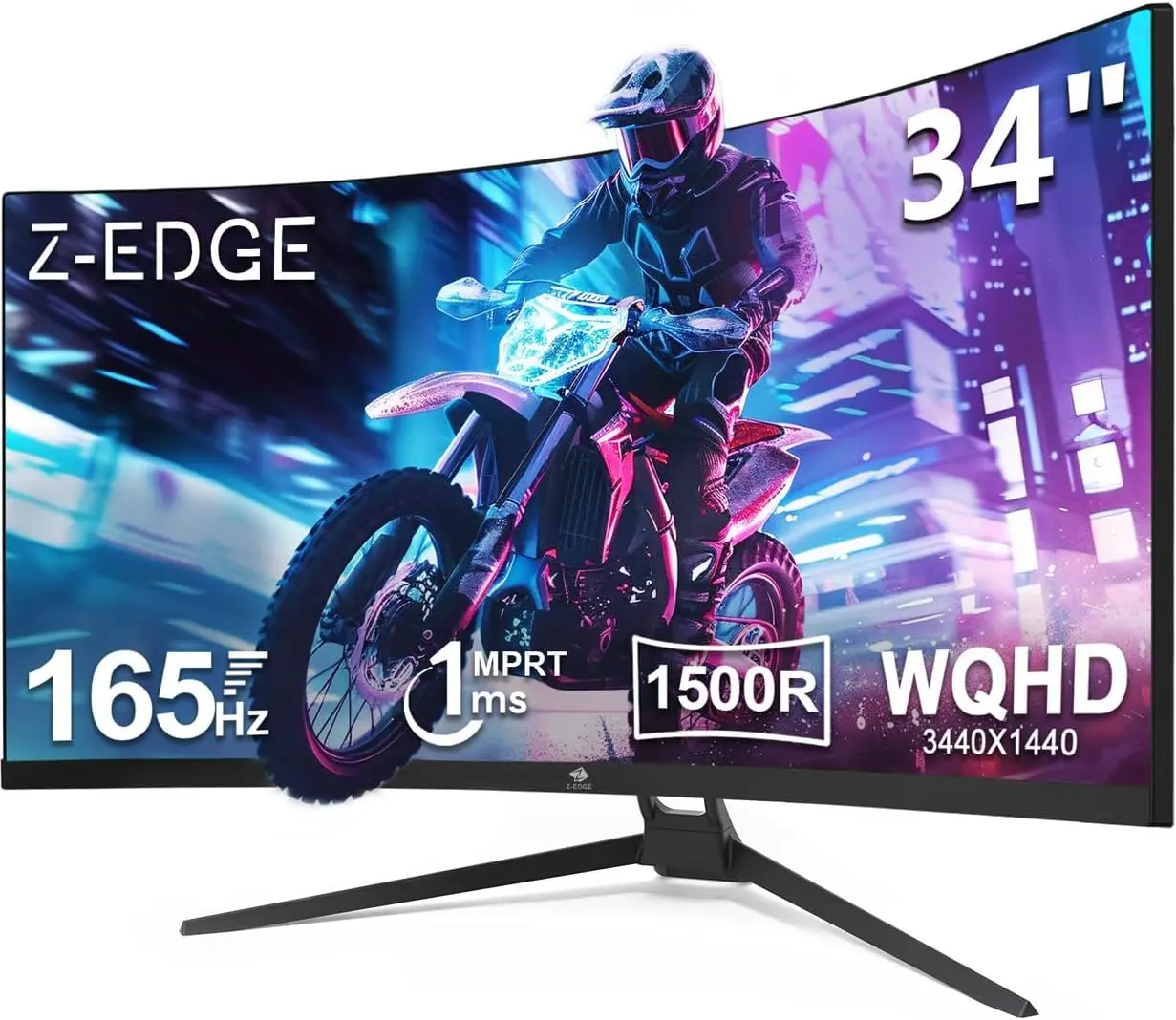 34" Ultrawide 2K Curved Gaming Monitor w/ 165Hz Refresh Rate, 21:9 Aspect Ratio, 1ms MPRT, 3440x1440 Resolution, 1500R Curvature