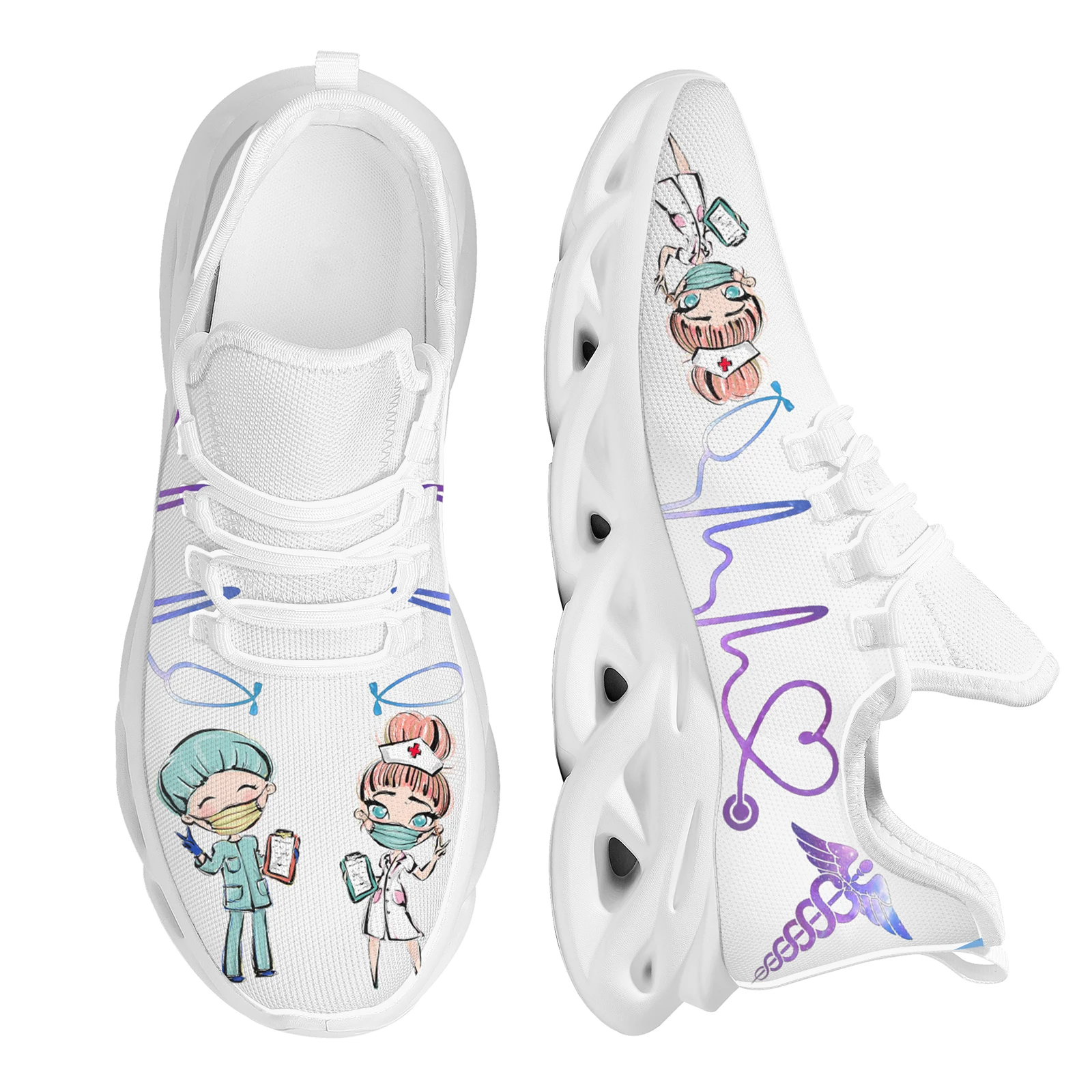 

INSTANTARTS Women White Nursing Shoes Cute Cartoon Nurse Doctor Healthcare Brand Design Ladies Mesh Flats Sneakers Zapatillas