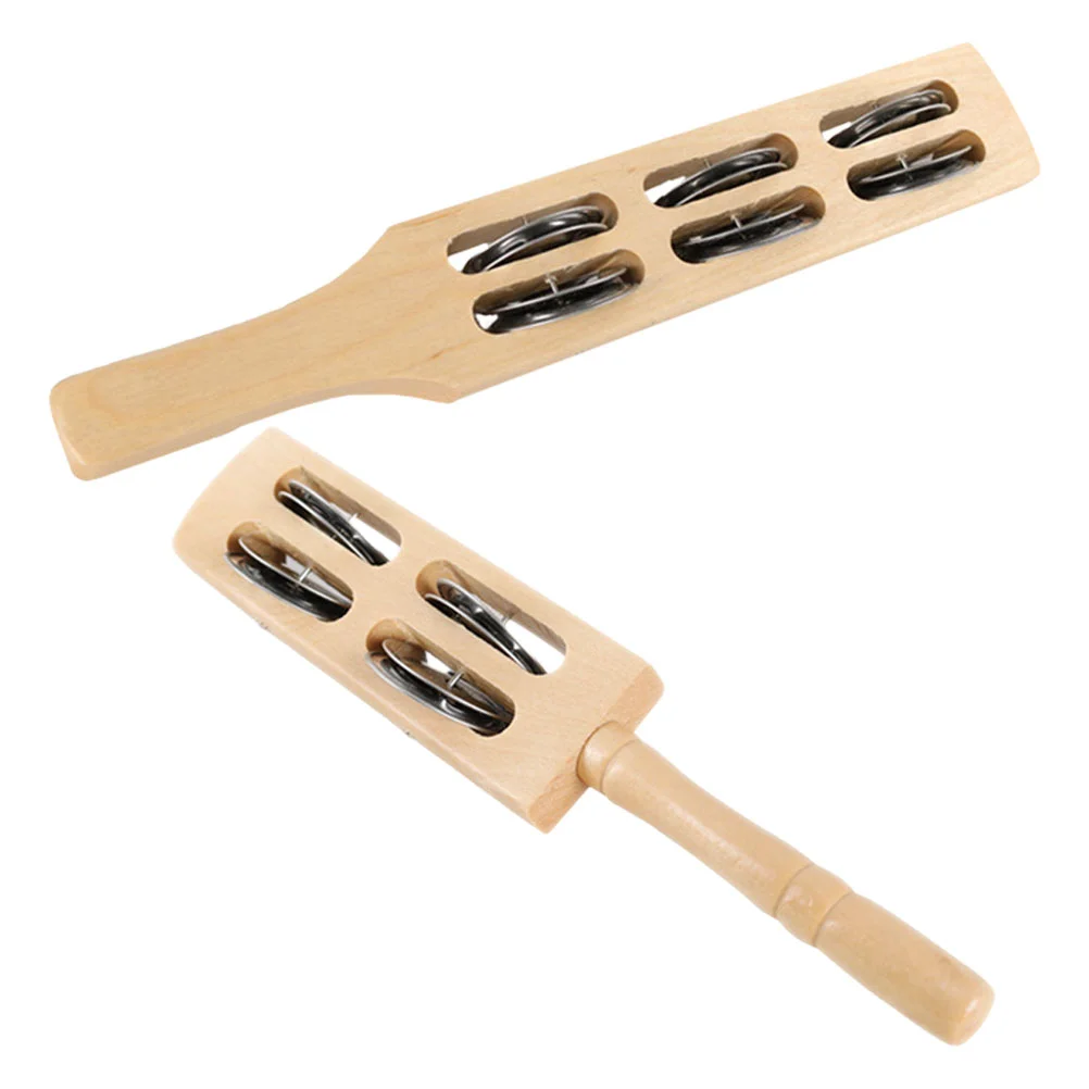 2 Pcs Music Teaching Aids Percussion Instrument Baby Toy for Kids Wooden Jingle Hand Bells