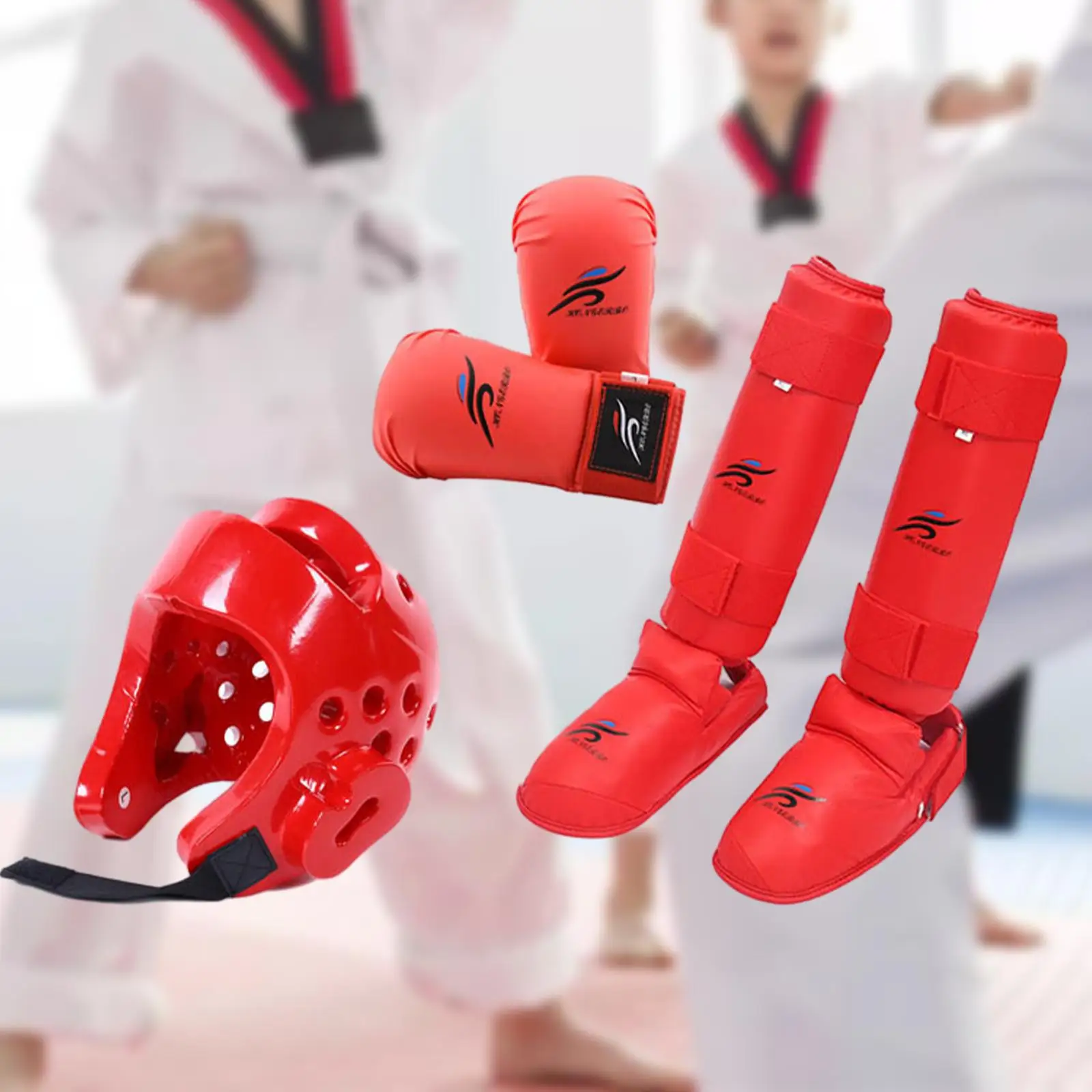 Taekwondo Sparring Gear Set with Shin Guards Footgear for Taekwondo Sparring