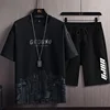 2025 Men's Summer T-shirt Suits Fashion Sportswear + Sport Shorts Suit Casual Men Clothing Funny Joggers Set Top 2