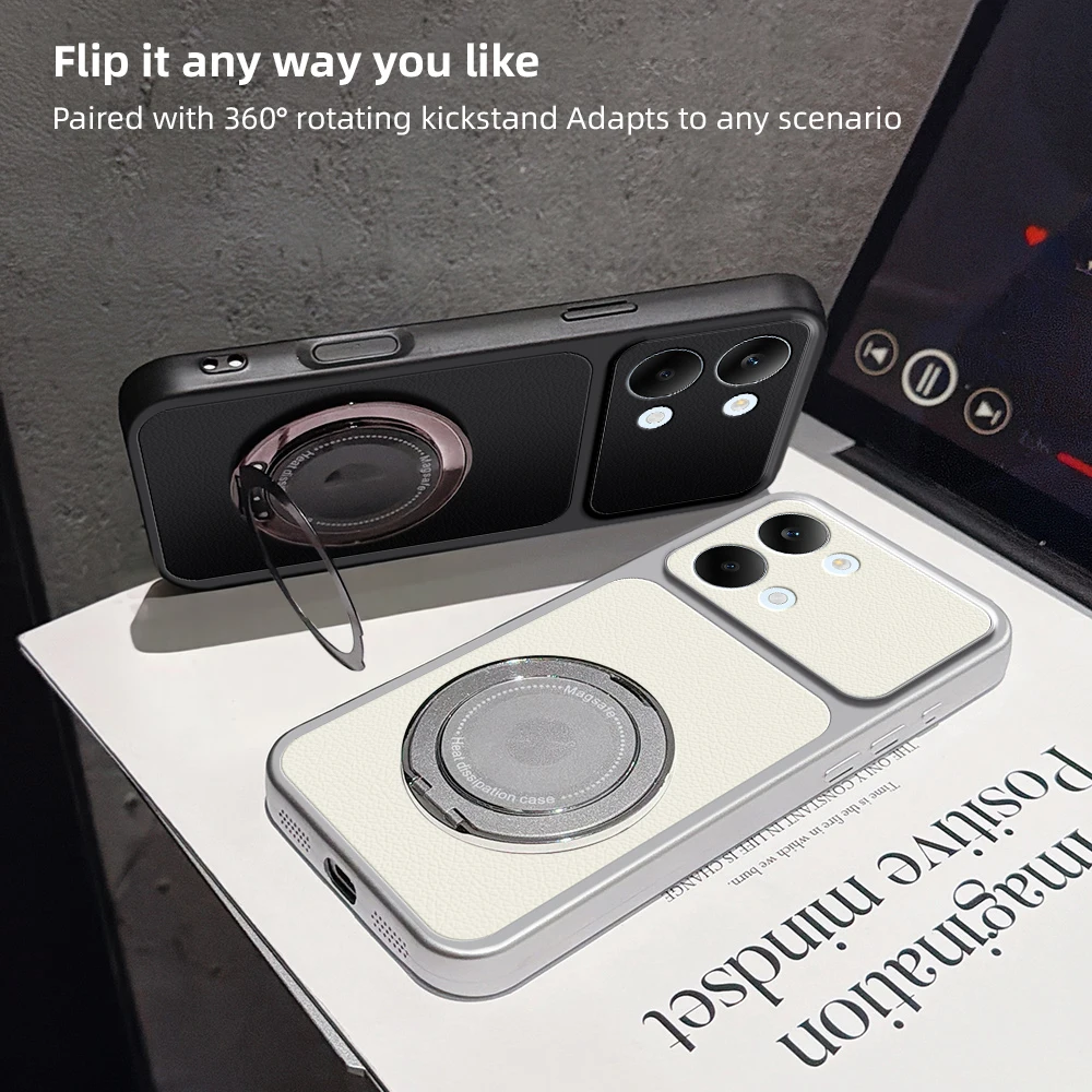 Luxury Litchi Pattern Ultra-Thin Swivel Bracket Anti-Drop Phone Case Cover