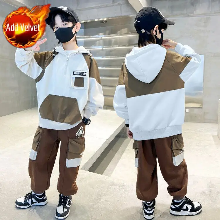 مجموعة هوديس مبطنة بالصوف للأولاد أطقم ملابس أطفال...