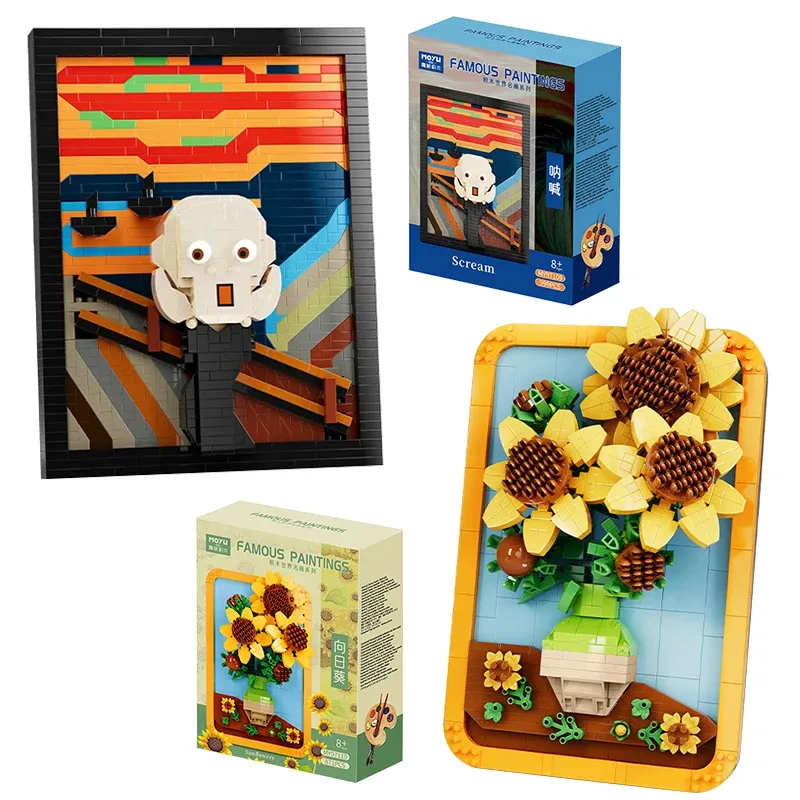 Starry Night Van Hokusai Art Building Blocks Set Sunflowers Great Wave Micro Scale Adult Collectible Creative Gift