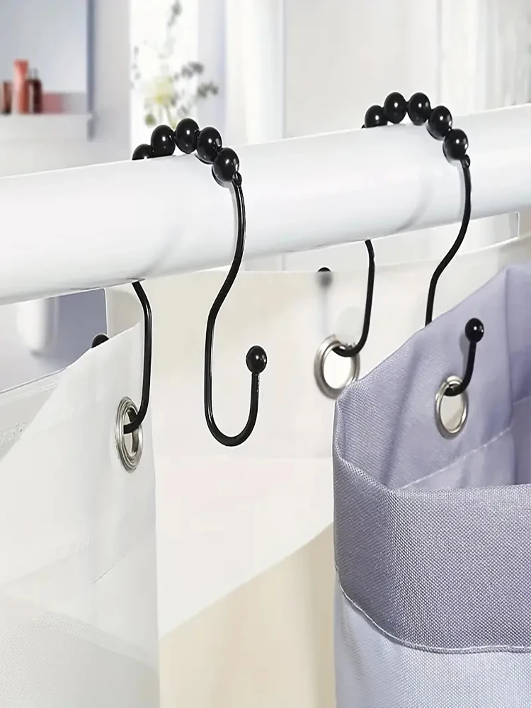 Description Picture 3 of item12Pcs Stainless Steel Double Hook Shower Curtain Ring, Curtaines Hookes Hanging Without Punching Smooth Durable