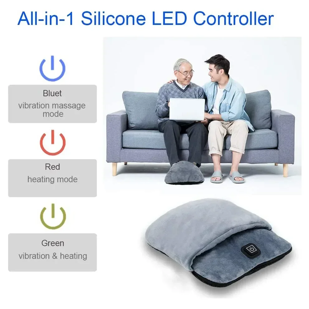 USB Rechargeable Electric Foot Warmer with Vibration Heat Massage Options Relieve Stress Tension Muscle Pain Flannel Material