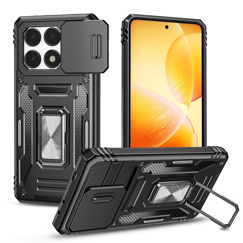 Shockproof Armor Case with Slide Lens Protector - Durable Back Cover