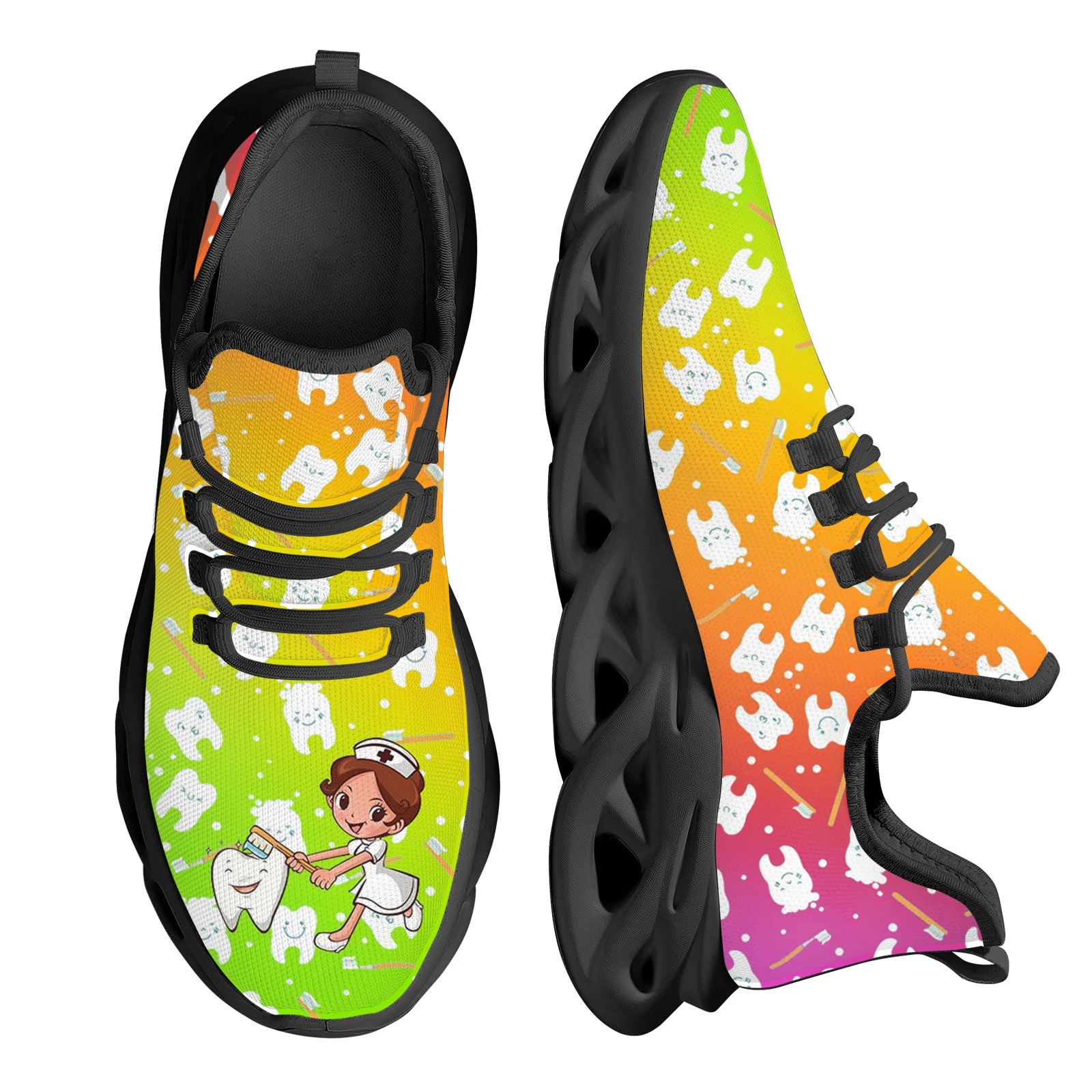 INSTANTARTS Cute Teeth and Nurse Pattern Mesh Sneakers for Women Breathable Non-Slip Platform Swing Shoes Ladies Casual Tennis