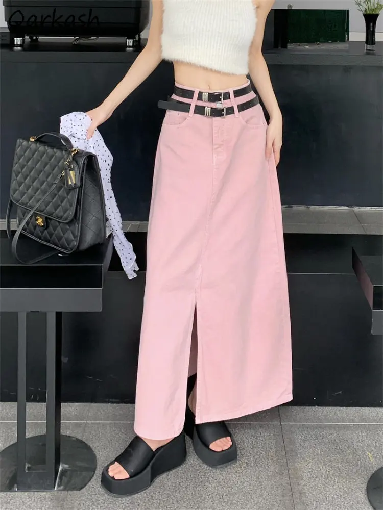 

Midi Denim Skirts Women Sweet Loose Casual High Waist Do Old Spring All-match College Daily Ulzzang Style Fashion Washed Classic