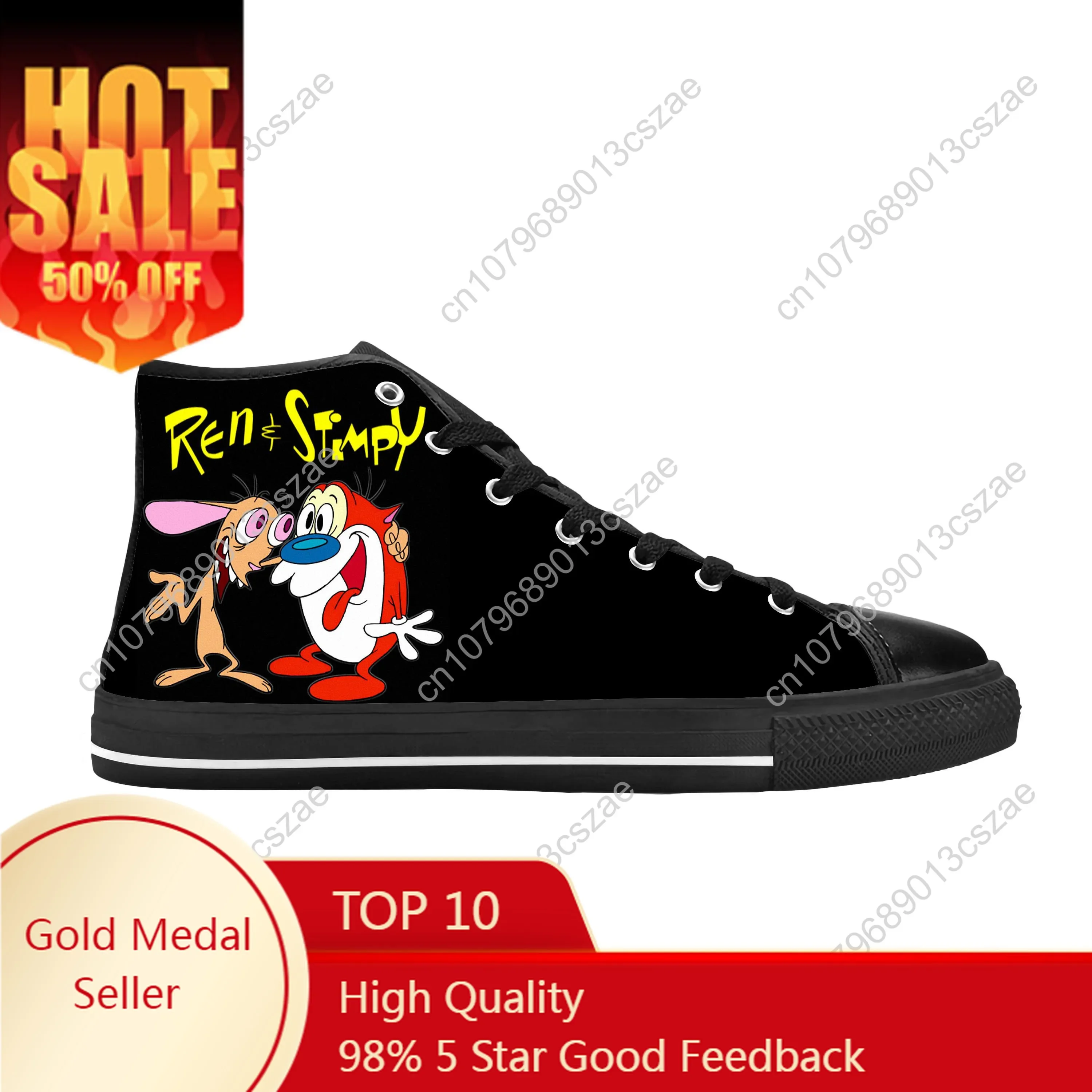 Show Anime Cartoon Stimpy Manga Comic Game Ren Casual Cloth Shoes High Top Comfortable Breathable 3D Print Men Women Sneakers
