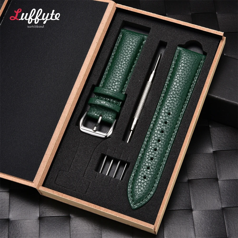 Lychee Pattern Leather Watch Strap with Gift Box - Unisex Business Style