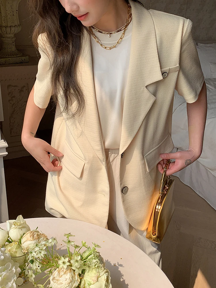 BZVW Minimalism Short Sleeve Blazers For Women Single Breasted Loose Jackets Fashion Coats Yellow 2024 Summer New 25X4083