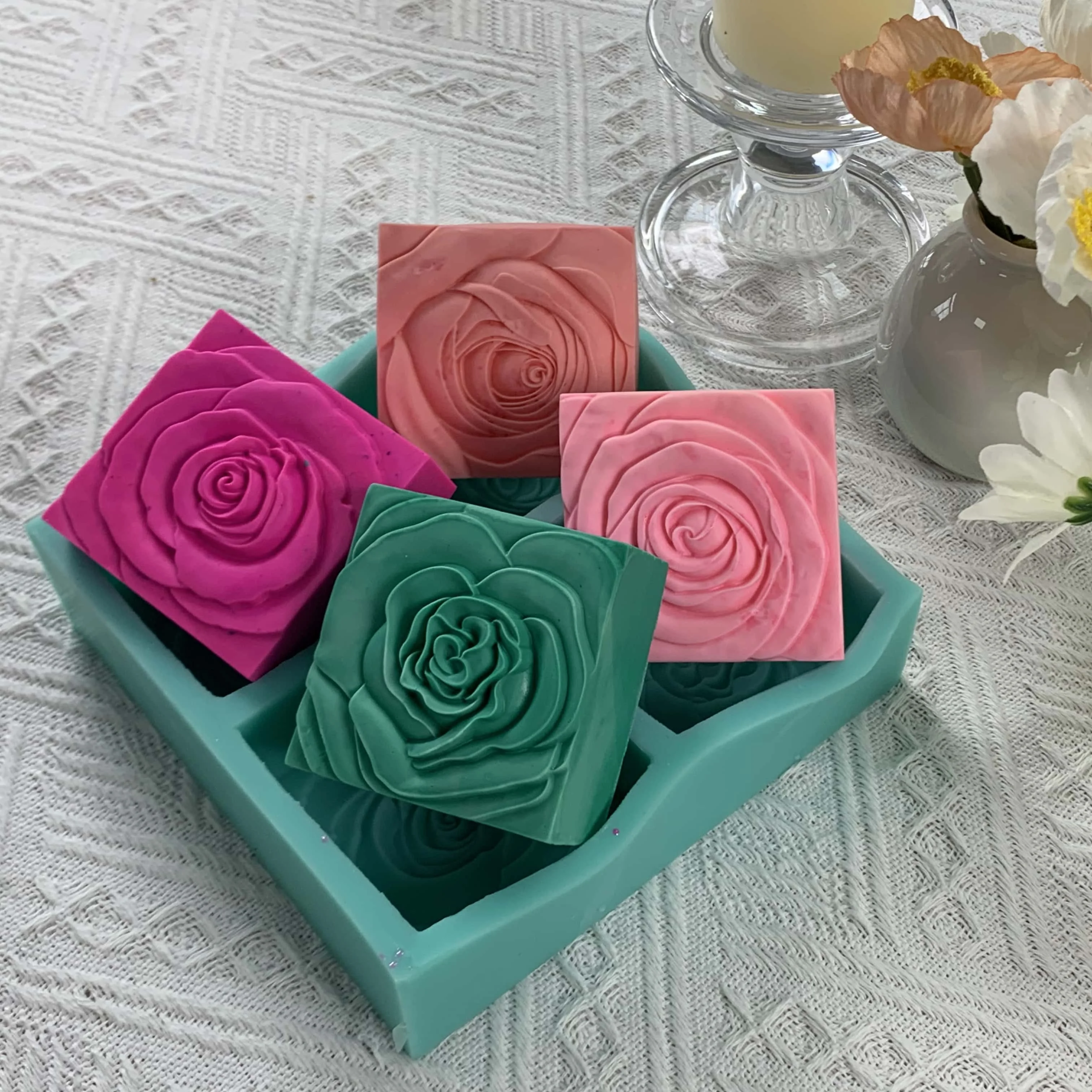 Description Picture 5 of itemOval Flower 3D Soap Mold Natural Bar Soap Molds Scented Candle Wax Silicone Mold Aromatherapy Plaster Resin Crafts Mold