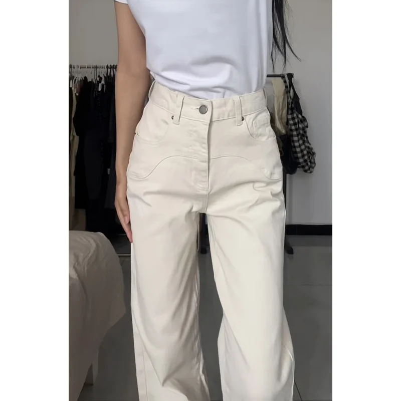 

White Women Jeans Solid Vintage Fashion High Waisted Streetwear Wide Leg Jean Female Trouser 2024 Hip Hop Baggy Denim Pants