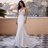 Customized Exquisite V Neck Backless Soft Satin Mermaid Wedding Dresses Luxury Appliques Beaded Court Train Trumpet Bridal Gown 1
