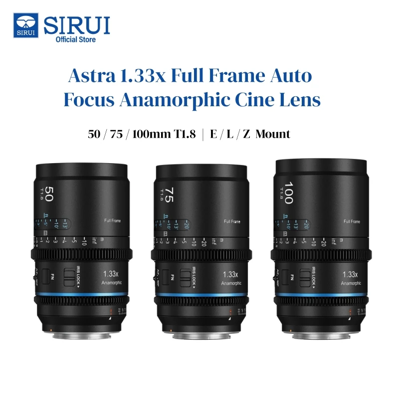 Sirui Astra 50mm + 75mm + 100mm T1.8 1.33x Anamorfico Full-Frame con A - Punto F Sirui Astra 50mm + 75mm + 100mm T1.8 1.33x Anamorfico Full-Frame con A - Punto F
