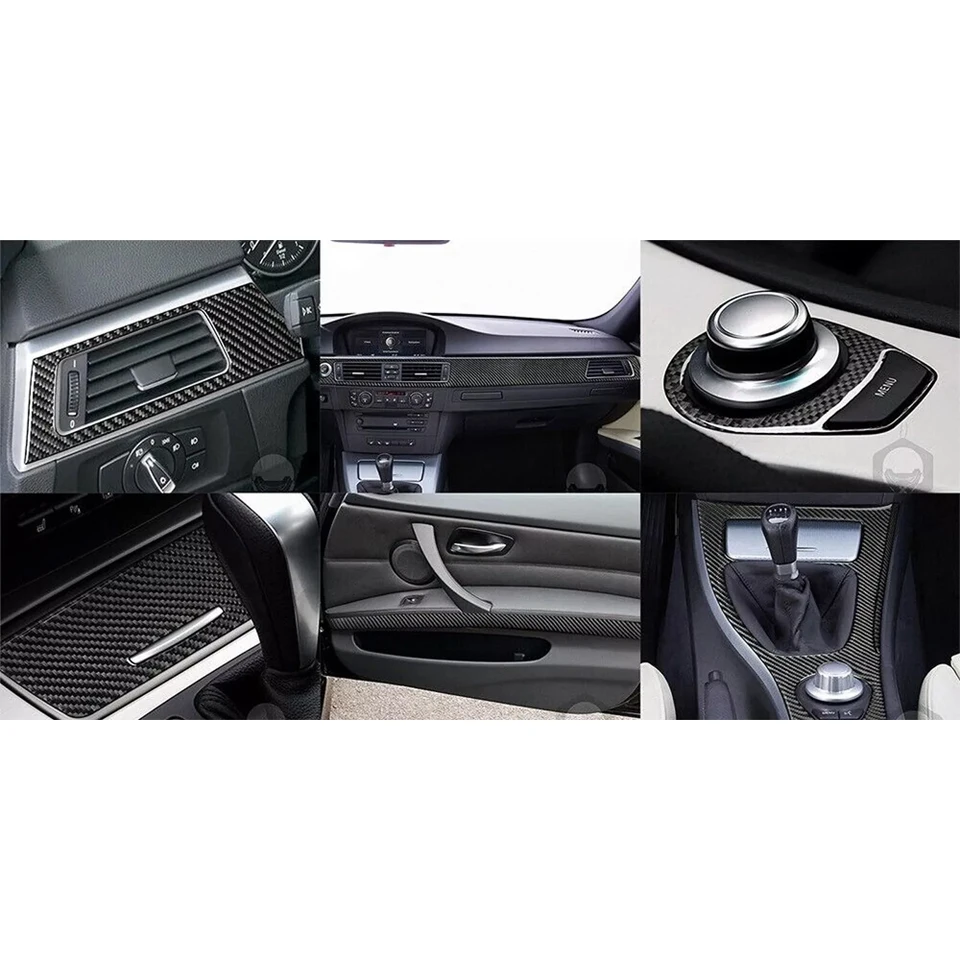 Strisce Decorative In Fibra Di Carbonio Per Interni BMW Serie 3 (E90/E92, 2005-2012) - Kit Pannello Cambio Nero, LHD