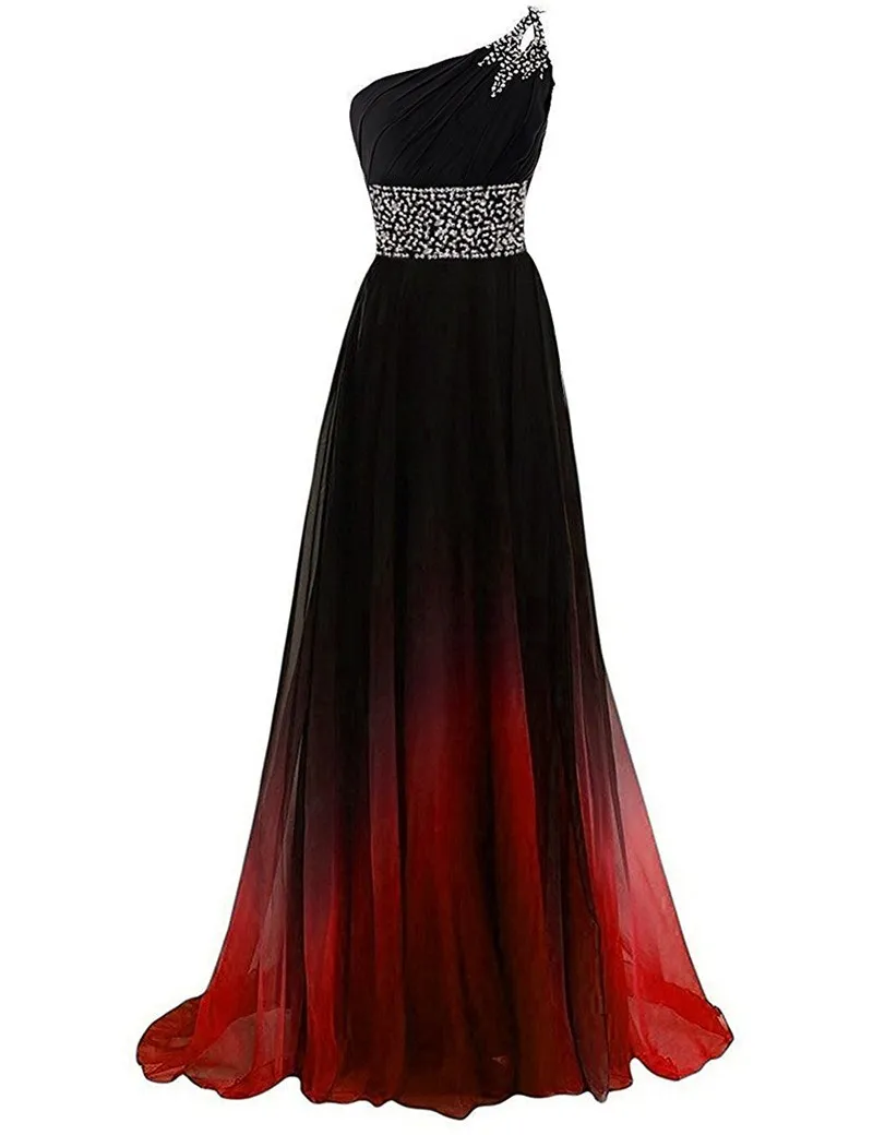 One Shoulder Gradient Chiffon Evening Dress 2023 Sparkling Diamonds A Line Formal Party Prom Dress vestidos de ocasión formales