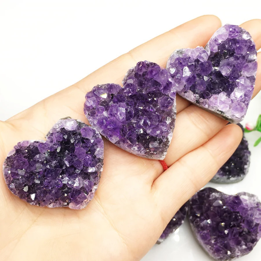 1pcs Natural Healing Crystal amethyst Heart Shape Raw Stone Energy Balancing Reiki Office Room ornaments Gifts