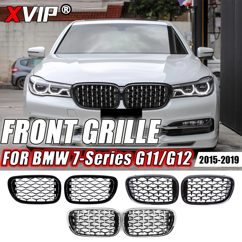 شبكات علوية بشريحة XVIP لسيارات BMW، شبكات سباق أمامية، تصميم ماسي من الكروم، متوافقة مع الفئة السابعة G11 وG12، مزدوجة الشبك، طرا...