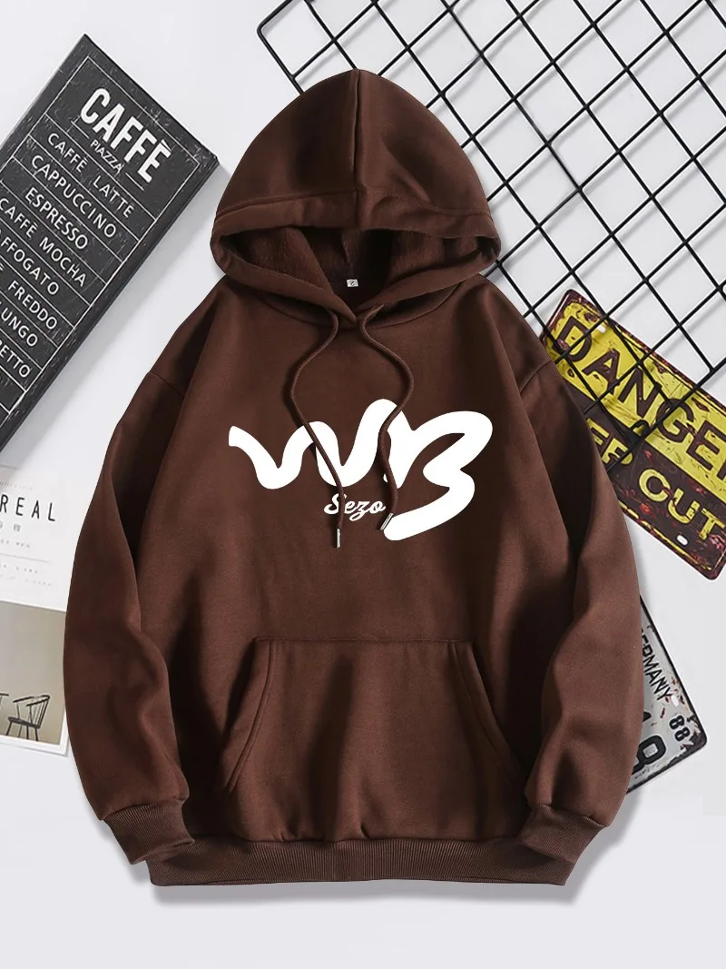 2022 Autumn/Winter New Women's Wear Design Feel Plush Loose Printing Loose Relaxed Versatile Solid Color Sweater Hoodie