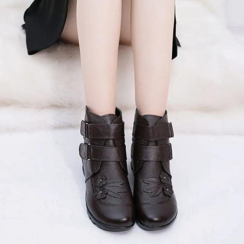 High Quality Winter Women's Boots Women Genuine Leather Non-slip Warm Fur Ankle Boots Female Flat Comfortable Snow Boots Shoes
