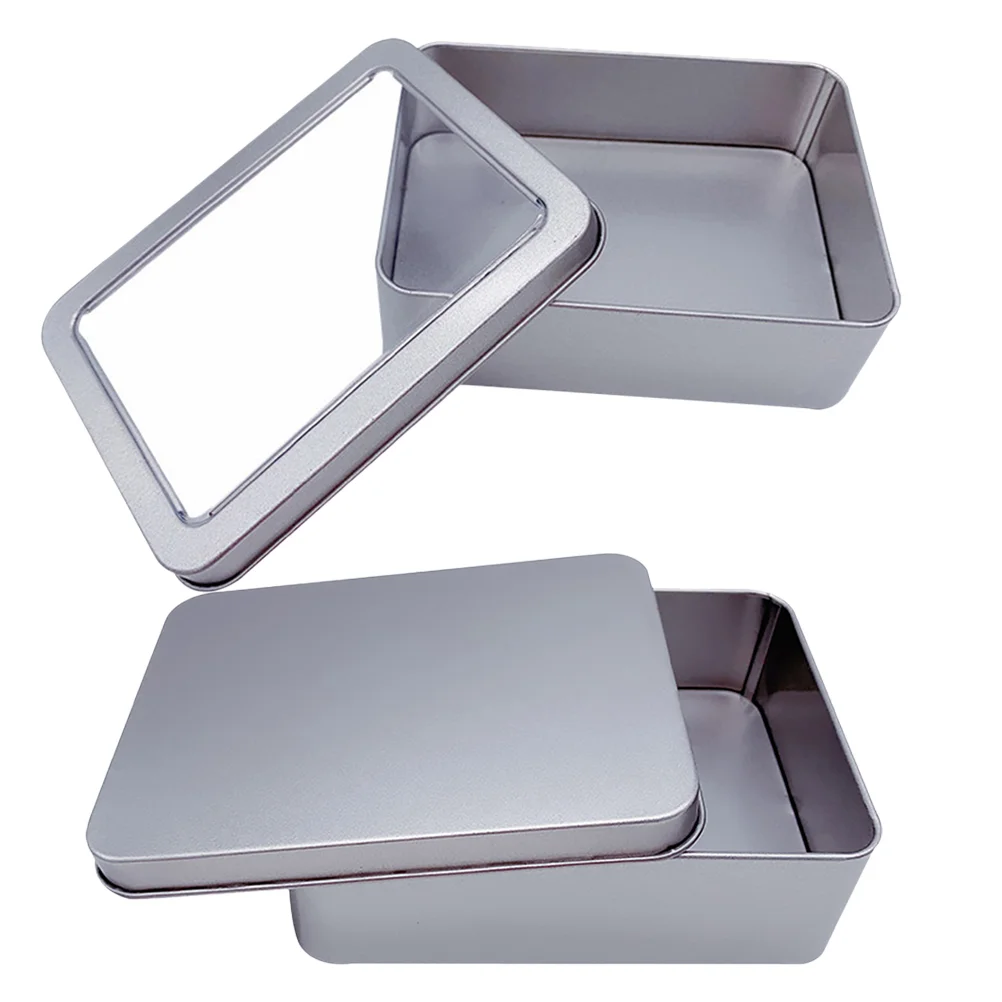 

2 Pcs Metal Container with Lid Kids Toy Storage Case Square Cards Household Child
