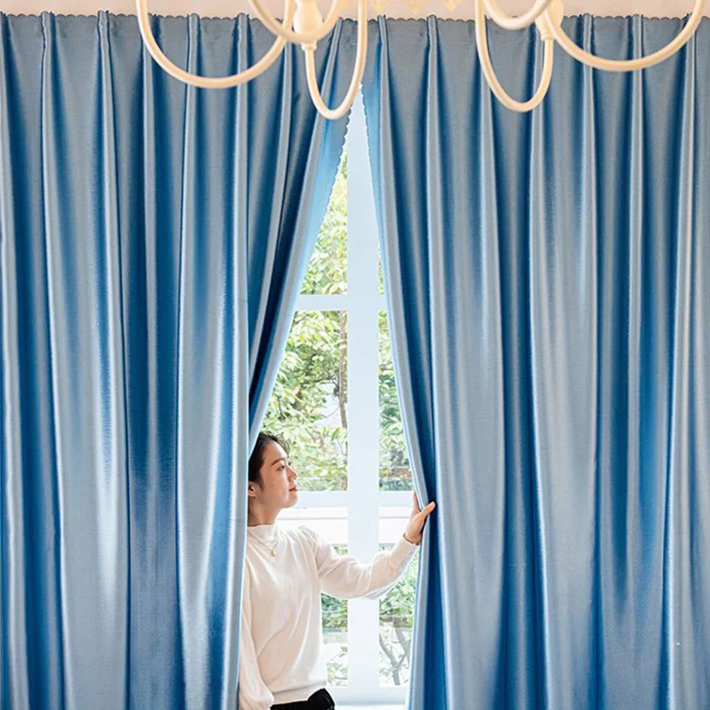 Punch-Free Double-Layer Velcro Embroidered Curtain For Living Room Bedroom  Blue Curtains Blackout Hollow Out Star Shading Drapes - AliExpress