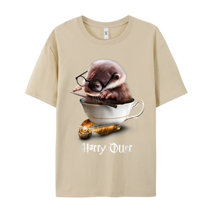 Design Short Sleeve Tees Father Day O Neck Pure Cotton Woman T-shirts Cute Baby Otter Shirt - Design T Shirt Discount Cute Baby Otter Shirt - Harry Otter Tshirt for Otter lover__892 khaki