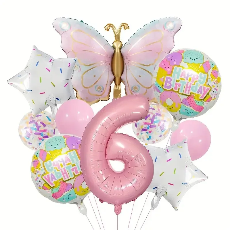 32-Zoll-Set mit rosa Zahlenballons mit Farbverlauf, Schmetterlings-Geburtstagsdekorationen für Mädchen, Schmetterlings-Geburtstagsfeier-Dekorationszubehör – Detail 5