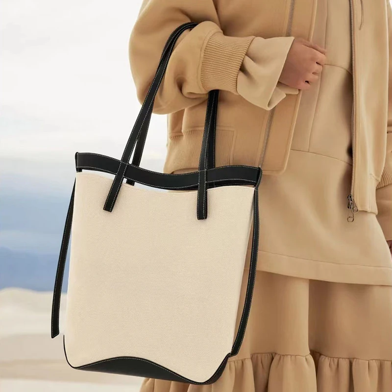 

New Casual Spliced Canvas Bag Women Portable Bucket Bag 4 Colors