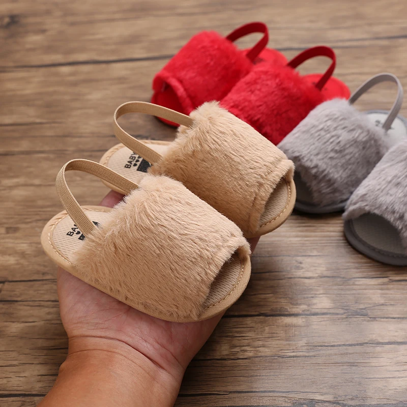 Summer Soft Hair Style Classic Baby Girl Slipper Sandals Breathable Baby Fur Shoes Simple Elastic Sandals Princess kids sandals baby sandals sandals and clogs